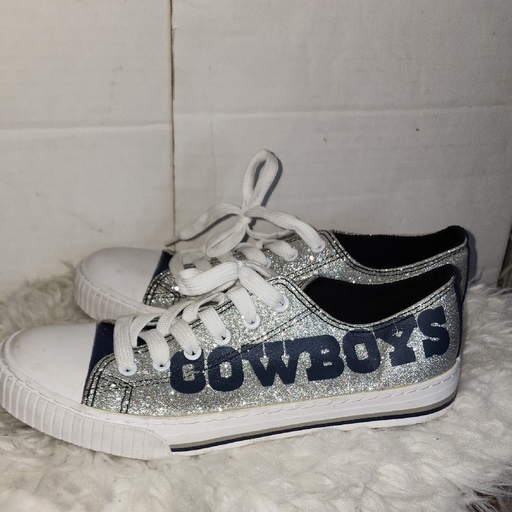 Dallas Cowboys Silver Glitter Lowtop FOCO Blue Logo Sneakers 10